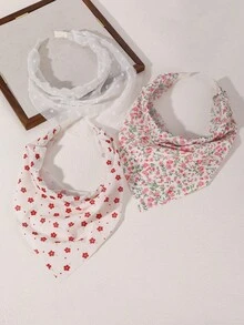 Set 3pcs/Set Bandana dan Ikat Kepala Kain Motif Bunga untuk Anak Perempuan, Cocok untuk Dekorasi Sehari-hari - MultiWarna - View 2