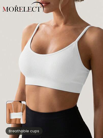 Morelect 1pc Women's Wireless Bra With Removable Pads, Daily Wear Bra With Striped Design
