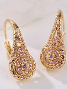 1 Pair Elegant & Luxurious Multicolor Cubic Zirconia Earrings, Fashionable & Exquisite Banquet Jewelry, Perfect Gift For Girls, Timeless Elegance - Multicolor - View 1
