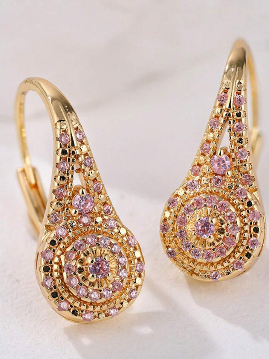 1 Pair Elegant & Luxurious Multicolor Cubic Zirconia Earrings, Fashionable & Exquisite Banquet Jewelry, Perfect Gift For Girls, Timeless Elegance - Multicolor - View 1