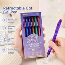 Set de 7 bolígrafos retráctiles ST de colores surtidos, con tinta de secado rápido, adecuados para estudiantes y uso en la oficina - Morado - Ver 2