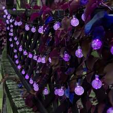 太陽能球形戶外串燈，IPX4 水晶仙女燈，100LED/50LED/20LED 太陽能花園閃爍燈 8 種模式，戶外裝飾懸掛照明燈，適用於後院、門廊、庭院、聖誕樹、陽台、婚禮、將臨節、復活節、聖誕節 - 紫色的 - 查看 5