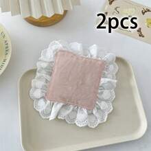2/6/12pcs Solid Color Heart-Shaped Lace Fabric Coasters, Absorbent Tea Ceremony French Heat Insulation Pads, Washable & Reusable, Suitable For Coffee Table Decor, Holiday, Living Room, Dining Room, Party, Home Decoration - Multicolor - View 18