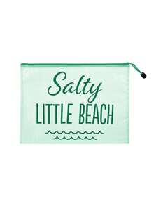 防水時尚海灘包，印有「Salty Little Beach」波浪圖案，大容量透明化妝包，尼龍拉鍊，輕巧便攜，適合春夏收納，非常適合游泳、海灘、潛水和夏季度假旅行 - 彩色 - 查看 12