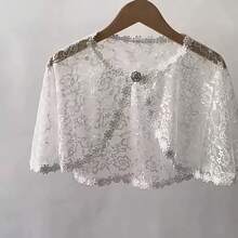 Chal de encaje para mujer con hebilla de diamante en el centro - Blanco - Ver 3