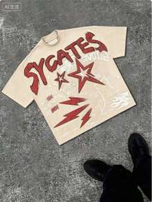 Break The SystemMen's Washed Vintage Crewneck T-Shirt, 100% Cotton 180GSM, Godspeed Highway Car Print, Retro Faded Style, American Streetwear, - 杏色2 - 查看 1