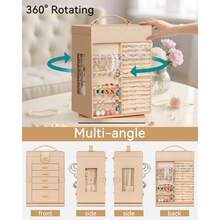 AKOZLIN Caja de Joyería Organizadora de 6 Niveles Funcional Giratoria 360° Estuche de Almacenamiento de Joyas para Mujeres y Niñas Soporte para Anillos Collares Aretes y Pulseras con Espejo - Champn - Ver 3