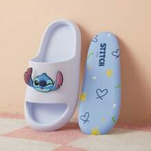 Miniso 迪士尼史迪奇卡通居家拖鞋，柔軟親膚絨毛材質，防滑耐磨厚底，尺寸37-38/39-40，保暖休閒拖鞋適用於臥室、宿舍、浴室室內使用(1雙) - 藍色 - 查看 2