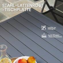 طاولة حديقة من الصلب 80 * 80 * 74 سم، طاولة بوفيه مقاومة للطقس بإطار من الصلب، مانعة للانزلاق، طاولة تخييم ل- 4 أشخاص، طاولة شرفة، طاولة حديقة، طاولة طعام خارجية للحديقة والشرفة والرواق، رمادي - رمادي - مشاهدة 5