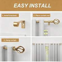 1 Set Heavy Duty Adjustable Curtain Rod, Fits 21-158 Inch Windows, With Twisted Decorative Cage Finish, Gold Curtain Rod With Brackets, Suitable For Windows And Shower Curtains, Home Decor, Bedroom Curtains, 5/8" Diameter Curtain Rod - Gold - View 12