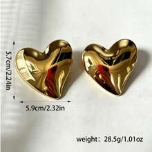 1 Pair Fashionable Exaggerated Metal Heart Stud Earrings, Suitable For Daily Wear And Parties - Gold - View 5