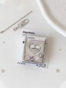 Y2K Silver Mini Photo Album Keychain Cute Heart Hollow 2 Inch Photo Book Keyring Car Keychain Portable Photo Holder Pendant Bag Charm Gifts - Multicolor - View 17