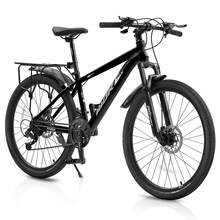 24 26 Inch Bike, Mountain Bike For Boys And Girls Over With 21-Speed Drivetrain, Suspension Fork, Dual Disc Brakes, Rear Rack, Internal Cable,Bicycles With Multiple Colors - Black - View 9