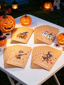 1 Set Halloween Paper Gift Envelopes, 4 Cute Designs Including Pumpkin, Witch, And Skeleton Bone Prints, Kraft Paper Bags, Candy Bags, Snack Bags, Party Favor Bags, Halloween Party Decorations, Holiday Atmosphere Props - Halloween Pumpkin - View 9