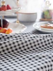 Tokoto Black Gingham Tablecloth With Tassel Fringe, Farmhouse Cotton Linen Table Cover For Dining Table, Nightstand & Coffee Table Decor, Rustic Boho Plaid Style - Black and White - View 12