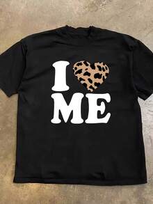 Primavera Grafica Unisex T-Shirt – 100% Cotton, Mid-Length, With Heart And Leopard Print And "Ukraine" Lettering, Loose, Casual, Short-Sleeved, Versatile, Classic - 黑色 - 查看 6
