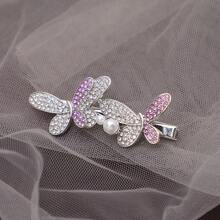 1pc Elegant Rhinestone Butterfly Hair Clip, Bangs Hairpin, Shiny Hair Accessory,Hair Slide - Violet Purple - View 1
