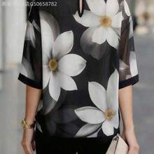 Fengyu Women's Clothing Store  Camisa de mujer con estampado floral de cuello redondo, versátil y casual para uso diario - Morado - Ver 3