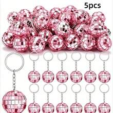 5 piezas de bolas pequeñas estilo europeo para decoraciones del hogar de Año Nuevo y fiestas de Navidad - Llavero con superficie de espejo DISCO para coche - Regalo - rosa - Ver 7