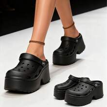 Sandal Bertumit Tinggi Motif Leopard, Modis & Nyaman, Anti Selip, Anti Bau, Sol Tebal dan Lembut, Ujung Tertutup, Sandal EVA Tebal untuk Musim Panas - Hitam - View 2