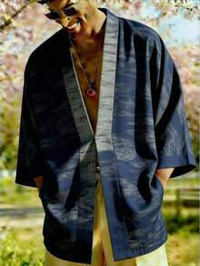 New Spring Men's Kimono Vacation Shirt, Masculine Style, Men's Loose-Fitting Three-Quarter Sleeve Elegant Cardigan - B - View 1