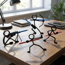1Pc 3D-Printed Matchstick Pen Holder, Cute Chibi-Style Desk Organizer, Bookshelf Deco, Suitable For Office, For Home Use, Minimalist 3D Printed Desktop Organizer, Decorative Silhouette Pen Stand, Creative Humanoid Pose Pencil Cup, Unique Office Decor And Teacher Gift, Black Matte Finish,Plastic Pencil - Multiple Colors - View 6