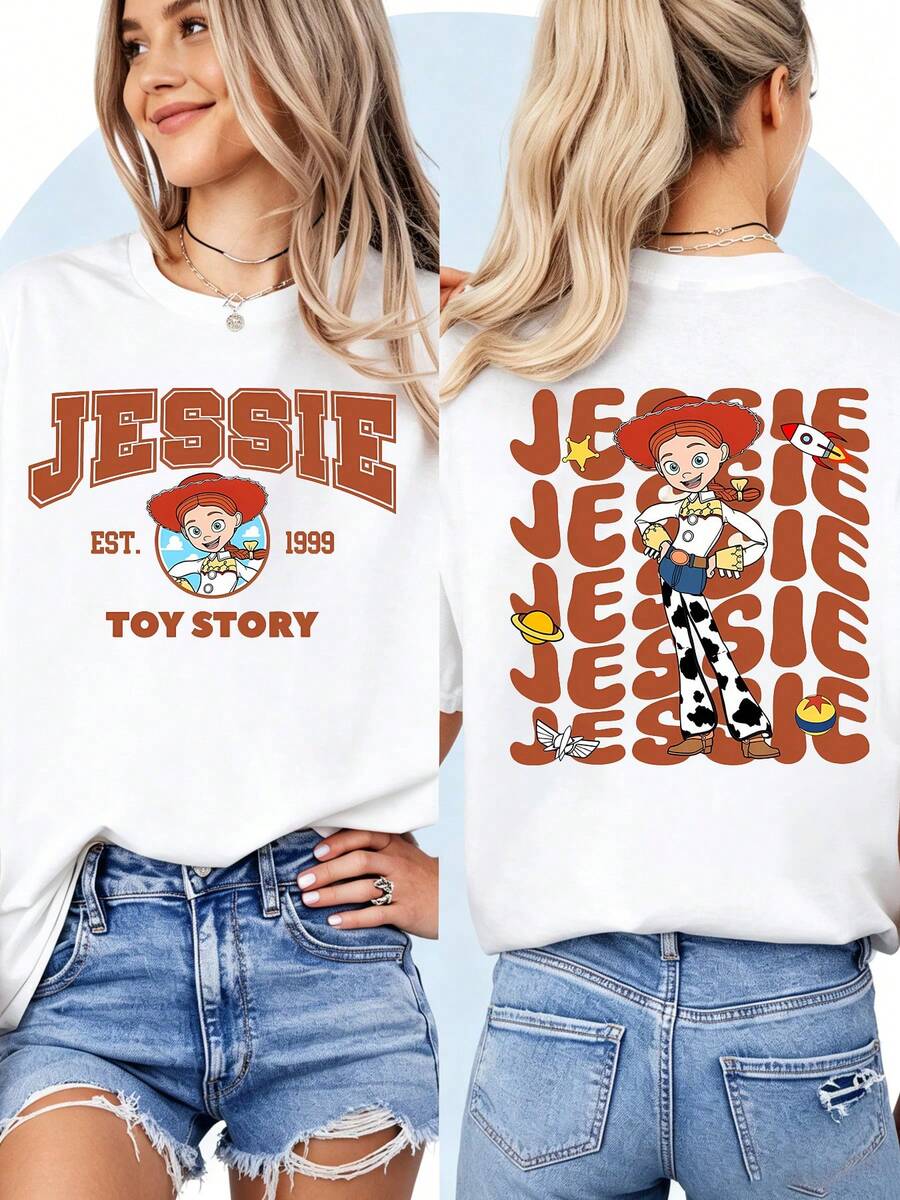 Toy Story Jessie "EST. 1999" Double-Sided T-ShirtPerfect For Taking Photos At Disneyland, As A Souvenir, Casual Everyday Wear, Or Matching Family Outfits. It's Also An Ideal Valentine's Day Gift For Friends And Family. Unisex, A New Spring Style, Comfortable And Skin-Friendly, Suitable For Outdoor Wear. - 白色 - 查看 1