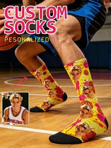 1 Pair Customized Socks, Face Customization Socks, Sports, Running, Basketball, Fun Socks, Photo Customization Socks, Family Socks, Bedroom Use, Holiday Gift - Multicolor - View 4