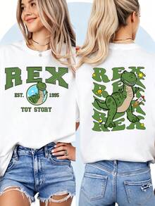 Toy Story Rex "EST. 1995" Double-Sided T-ShirtPerfect For Taking Photos At Disneyland, As A Souvenir, Casual Everyday Wear, Or Matching Family Outfits. It's Also An Ideal Valentine's Day Gift For Friends And Family. Unisex, A New Spring Style, Comfortable And Skin-Friendly, Suitable For Outdoor Wear. - 白色 - 查看 1