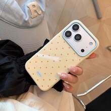 Kavenfort Fashionable INS Style Polka Dot Phone Case, Kompatibel Dengan Apple 17, 16 Pro, Anti-Drop 15, Macaron Color Block 14, Soft Case 13, Girly, Geometric, Minimalist, Fresh & Simple, Color Block Style, Niche, INS Style - Kuning - View 4