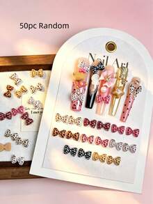 10-100pcs Y2K Leopard Print Bow & Heart Nail Charms, 3D Resin Flatback Nail Art Decoration, Cute Mini Bow Nail Studs For DIY Manicure Accessories - Multicolor - View 10