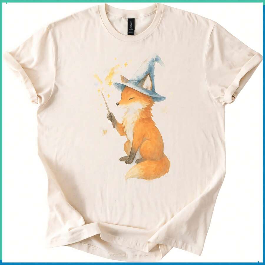 Wizard Fox T Shirt Cute Animal Magic Spell Tee Gift For Her Him - White - View 1