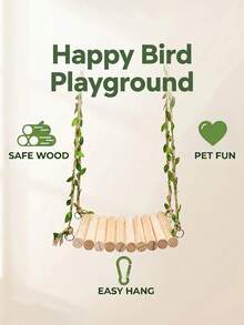 Natural Wooden Parrot Swing Stand, Rustic Style With Artificial Vine Ropes, Sturdy And Durable For Hanging, Scratching And Resting, Suitable For Small To Medium Parrots, Parrot Cage Accessory And Toy - View 4