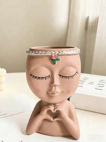 Cute Face-Shaped Makeup Brush Holder, Suitable For Vanity Tabletop | Decorative Desktop Storage Box, Can Hold Brushes, Pencils, Cosmetics | Japanese Cute Beauty Stationery Organizer | Aesthetic Room Desk Decor - Multicolor - View 14