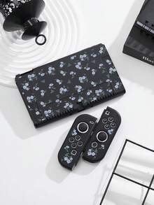 一套简约花卉图案兼容配件，适用于Switch2 (2025)/Switch NS/Switch OLED，包括白色/黑色主机保护壳、手柄保护套、收纳袋、卡槽底座、TPU软壳，优雅实用，便携式支架，防摔防刮防污，时尚浪漫礼物。 - 彩色 - 查看 3