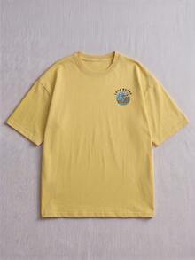 Men's Casual Beach Surfing Printed Short Sleeve T-Shirt, Suitable For Summer, Comfortable & Breathable, Leading Fashion - Yellow - View 6