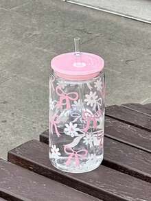1個 Ins 熱門粉色蝴蝶結與雛菊吸管杯附蓋，防漏便攜水瓶，大容量透明咖啡果汁杯，極具吸引力的少女風設計，適合夏季冷飲、日常補水，學生與上班族使用，禮品或自用，派對杯，附蓋吸管杯，水瓶，隨行杯 - 查看 2