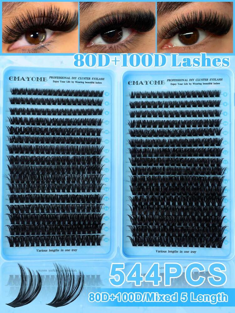 640/544/608Pcs D Curl Cluster Lashes High Capacity Kit – Fluffy, Thick & Natural Mix For 3D Effect. Includes Bond, Seal, Tweezers & Mascara Wands. Beginner Friendly DIY Segmented Lashes, Lightweight & Reusable. Portable Lash Book - Blue - View 13