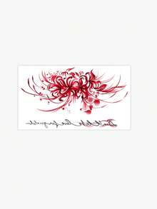 1pc Red Flowers Lily With Handwritten Text Horizontal Temporary Tattoo, A Realistic Tattoo Design With Handwritten Text, Suitable For Travel, Music Festivals, Games, Graduation Gifts, And Lasting For 3-5 Days. - Multicolor - View 4