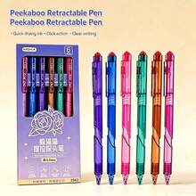Set de 7 bolígrafos retráctiles ST de colores surtidos, con tinta de secado rápido, adecuados para estudiantes y uso en la oficina - Morado - Ver 3