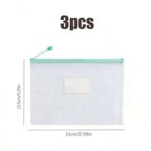 3pcs Hanging File Folders, Wall-Mounted Document Organizer, File Storage, Office & Study Stationery, Portable Waterproof Mesh File Bags, Transparent Mesh Zipper File Bags With Label Slots, Colorful Hanging Stationery Organizer - Multicolor - View 11