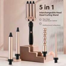 LUYAO 5-In-1 Curling Iron Set, Includes 3 Curling Irons And 5 Interchangeable Ceramic Curling Barrels, Fast Heating - Gold - View 3