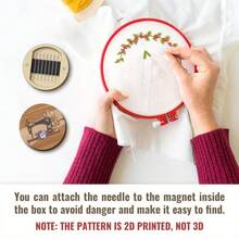 1pc Round Wooden Magnetic Embroidery Needle Box, Colorful Sewing Pattern Design, Suitable For Needle, Thread And Yarn Sewing Storage, Home Craft Projects, Decorative Woodworking And Sewing Storage - A - View 3