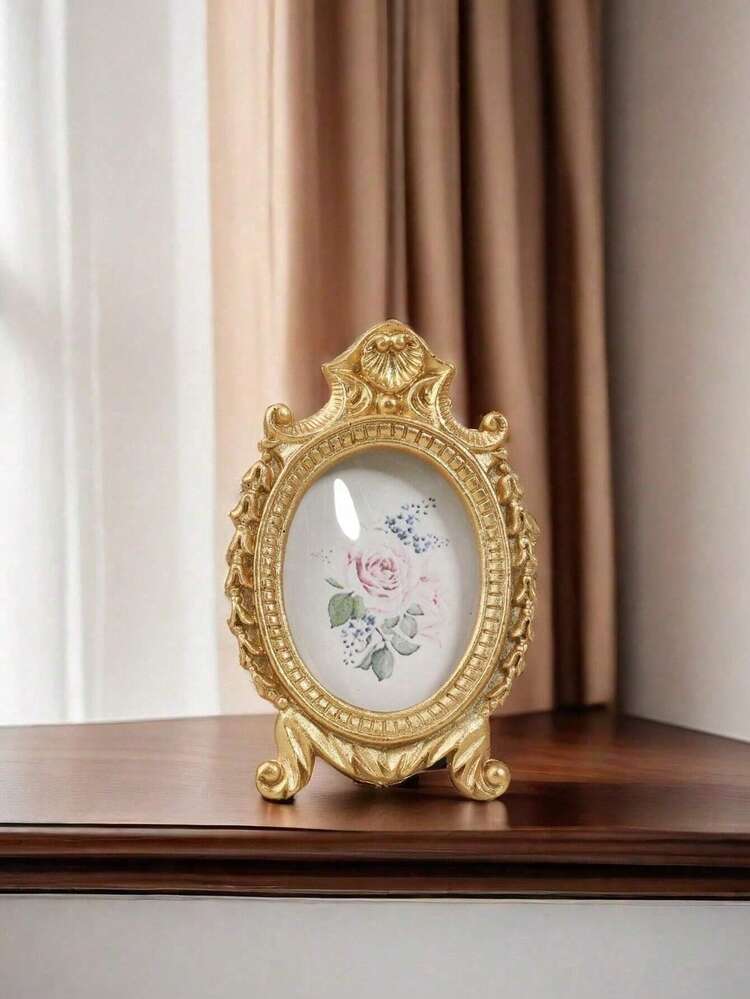 1pc Vintage Style 5x7cm Black Photo Frame, Exquisite Resin Frame With Glass Panel And Antique Arch Design, Suitable For Desktop Display Or Wall Hanging, Elegant Home Decor - A - View 9