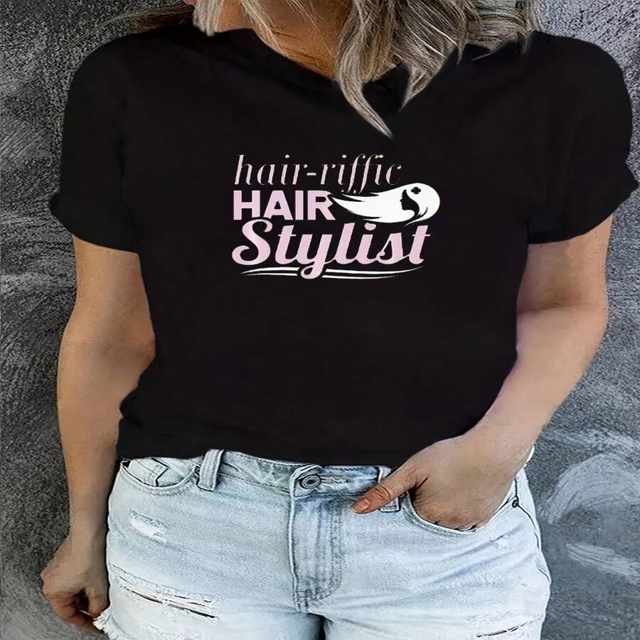 Camiseta de estampado de letras creativas para mí - Negro - Ver 1
