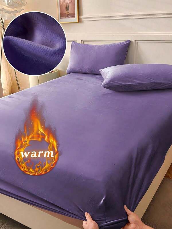 1 pieza Sábana ajustada de terciopelo, ropa de cama navideña, sábana ajustada de unicolor, suave y cómoda, regalo de ropa de cama, adecuada para otoño/invierno, diseño de bolsillo profundo, incluye solo sábana ajustada, a prueba de polvo y antideslizante, lavable a máquina, adecuada para camas individuales, dobles, queen, king