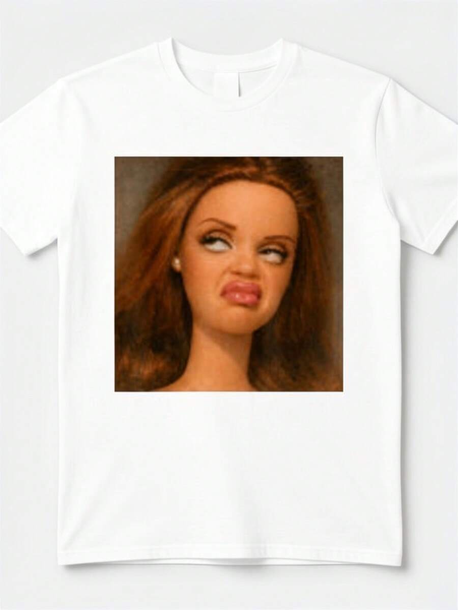 Disgusting And Loose-Fitting Shirt With A Disgusting Doll Face And Rolling Eyes. - 白色 - 查看 1