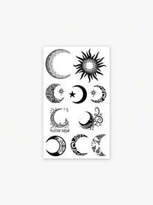 1pc Black Boho Sun Moon Star Mandala Mixed Pattern Temporary Tattoo, Men's Temporary Tattoo Patch, Simulated Tattoo Design, Suitable For Travel, Music Festival, Games, Graduation Gifts, Lasts For 3-5 Days - Black - View 4