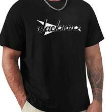 Men's Graphic Print Crew Neck T-Shirt, Men's Jackson Guitar Design T-Shirt - Bold Music T-Shirt With Iconic Band Letters And Logo, Lightweight And Breathable Short Sleeve T-Shirt For Casual And Everyday Wear - 黑色 - 查看 6