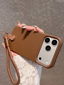Minimalist Elegant Brown Leather Texture Phone Case With Wrist Strap, Compatible With IPhone 17 Pro Max/17 Pro/17/16 Pro Max/16 Pro/16/16 Plus/15/15 Pro Max/15 Pro/15 Plus/13/14 Pro Max/13 Pro/13 Pro Max/14 Pro/14 Pro Max/14 Plus, Soft Case, Creative Design For Men And Women - Brown + Bracelet - View 7